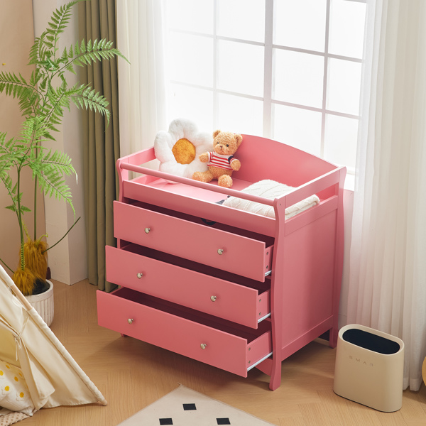 3-layer Drawer with Safety Belt Pink 90.5*58*92cm Wooden Bed Density Board Baby