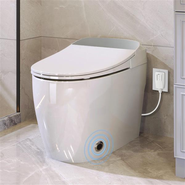 Heated Seat Smart Toilet, One Piece Toilet, Automatic Flush Tank Less Toilet without Bidet, with Foot sensor Flush, White Night Light, Knob Control, Power Outage Flushing, Soft Close Cover,White