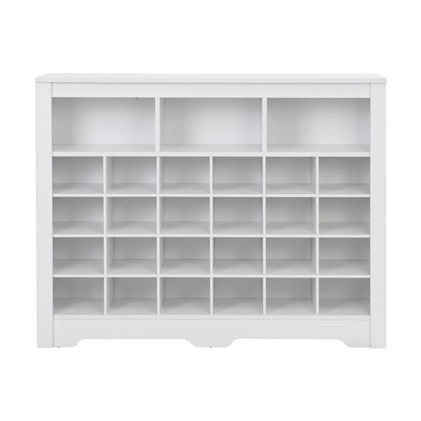 Sleek Design 24 Shoe Cubby Console, Modern Shoe Cabinet with Curved Base, Versatile Sideboard with High-quality for Hallway, Bedroom, Living Room, White