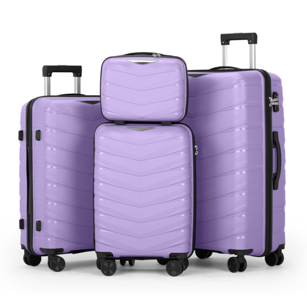 FCH V-shaped stripes 4-piece set with PP handbag PP trolley case 14in 20in 24in 28in PP iron trolley fashionable color - taro purple (grain pattern)