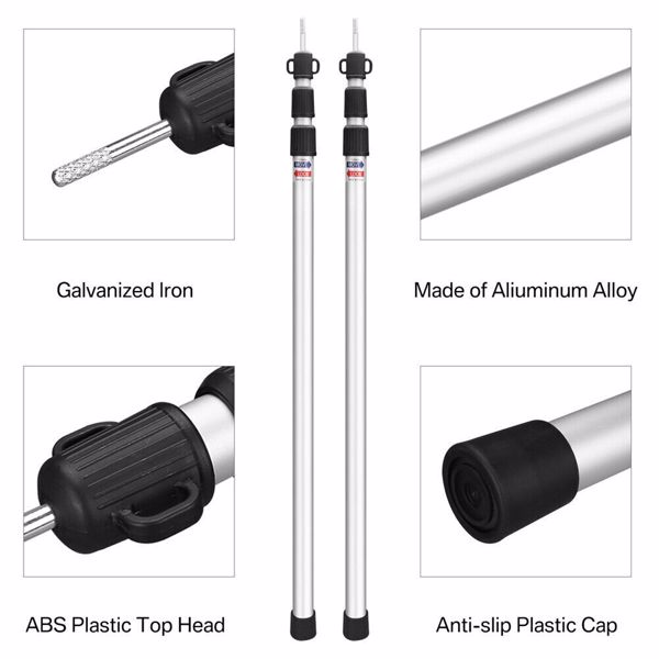 2x230cm Tarp Tent Poles Telescopic Adjustable Aluminum Awning Canopy Support Rod