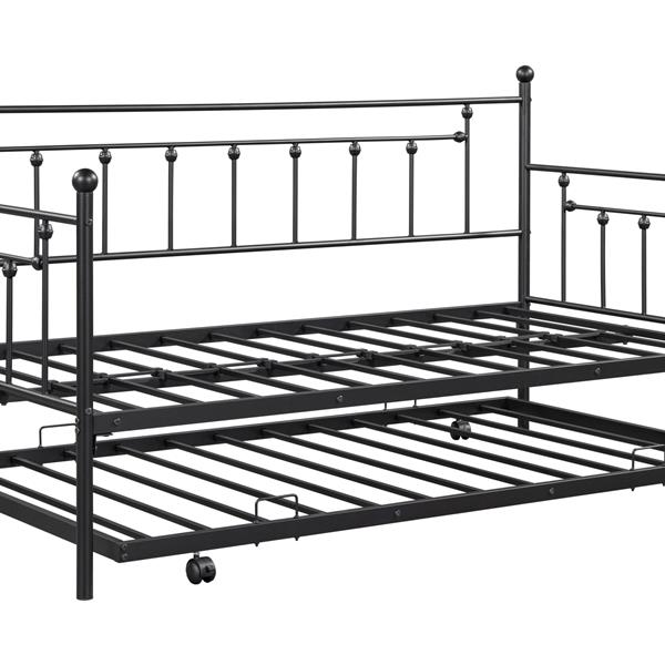 Metal Twin Daybed with Trundle/ Heavy-duty Sturdy Metal/ Noise Reduced/ Trundle for Flexible Space/ Vintage Style/ No Box Spring Needed