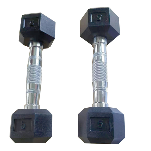 5LB 1-Pair(2pieces)HDRS  Rubber Coated Solid Cast Iron Dumbbell with Contoured Chrome Handle, Hexagon Head