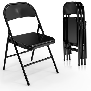 4 Pack Metal Frame Folding Chairs, Portable Stackable Commercial Seat with Steel Frame 350 LBS Capacity for Home Office Events Party, Black