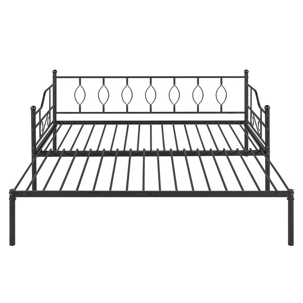 Twin Size Metal Daybed with Trundle, Daybed with Slat No Box required Black