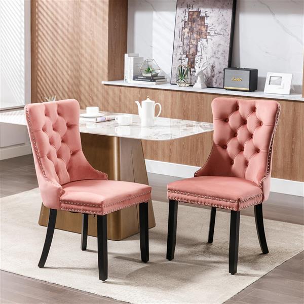 Modern, High-end Tufted Solid Wood Contemporary Velvet Upholstered Dining Chair with Wood Legs Nailhead Trim 2-Pcs Set,Pink