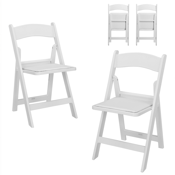 4 Pack Folding Chairs, Resin Chairs with Padded Seat, Comfortable Event Chairs Indoor Outdoor for Home Event Party Picnic School Wedding, White