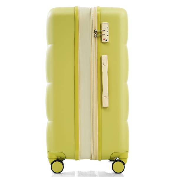 Luggage Set of 3, 20-inch with USB Port, Airline Certified Carry-on Luggage with Cup Holder, ABS Hard Shell Luggage with Spinner Wheels, olive yellow 