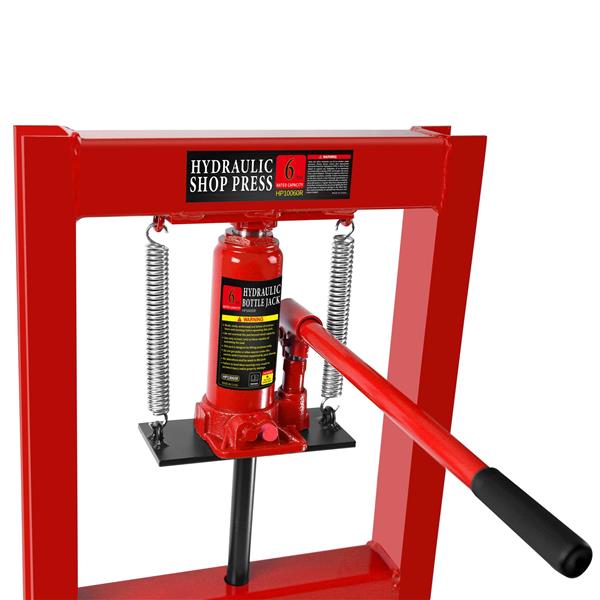 Hydraulic 6 Ton H-Frame Garage Floor Adjustable Shop Press with Plates, 6T, Red