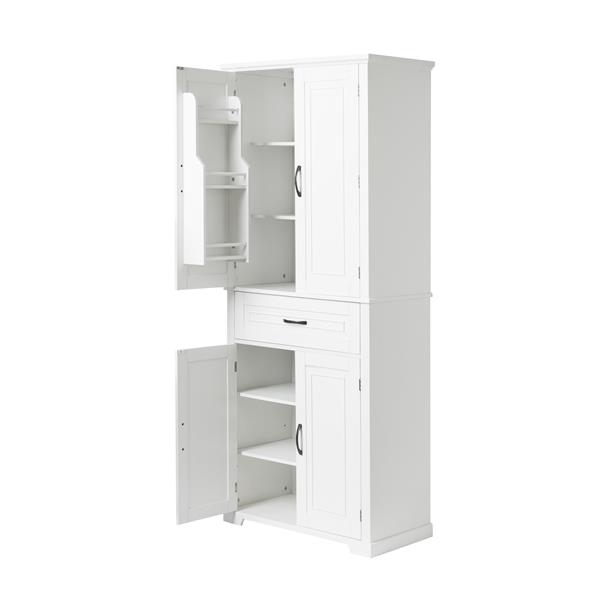 Bathroom Storage Cabinet with Doors and Drawer, Multiple Storage Space, Adjustable Shelf, White