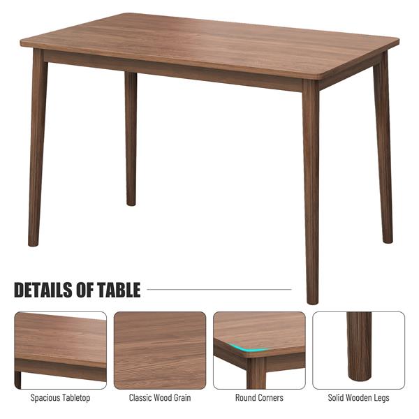 Dining Table Retro Rectangle Table Solid Rubber Wood Rustic Furniture for Kitchen Dining Room Walnut Color