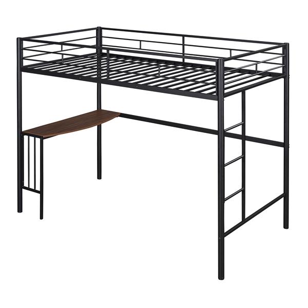 Twin Metal Loft Bed with Desk, Ladder and Guardrails, Loft Bed for Bedroom, Black