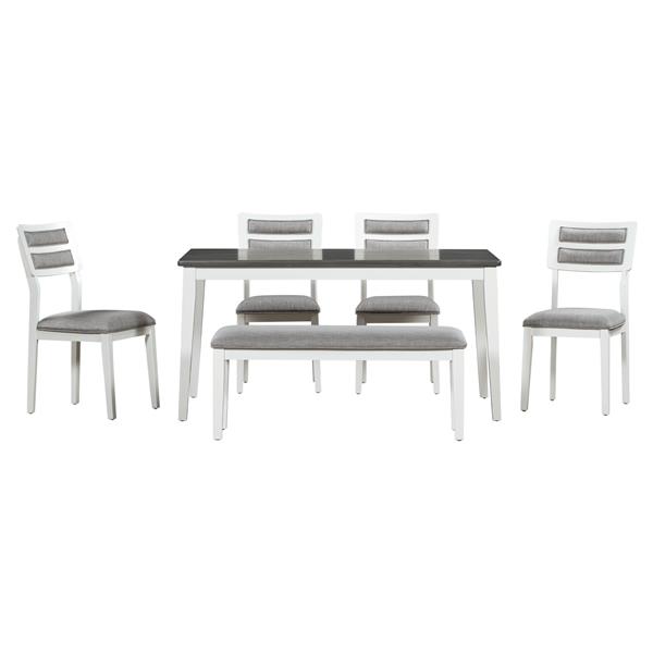 Classic and Traditional Style 6 - Piece Dining Set, Includes Dining Table, 4 Upholstered Chairs & Bench (White+Gray)