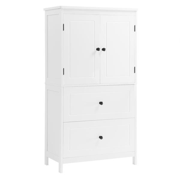 Bathroom Storage Cabinet, Cabinet with Two Doors and Drawers, Adjustable Shelf, MDF Board, White 