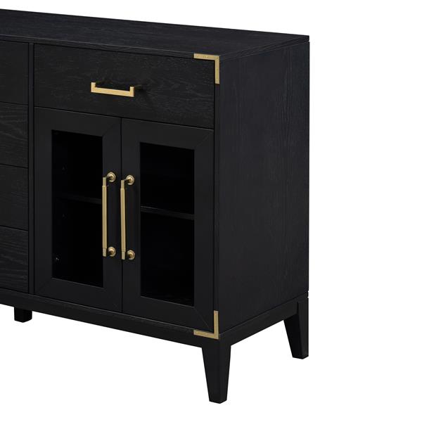 6-drawer and 2-Cabinet Retro Sideboard with Extra Large Storage Space, with ld Handles and Solid Wood Legs, for Kitchen and Living Room (Black)