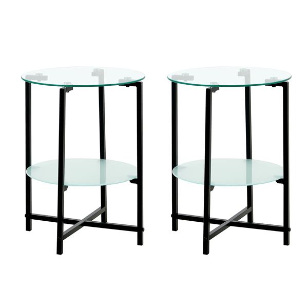 2-piece set (Clear) Tempered Glass End Table, Round Coffee Table for Bedroom Living Room Office