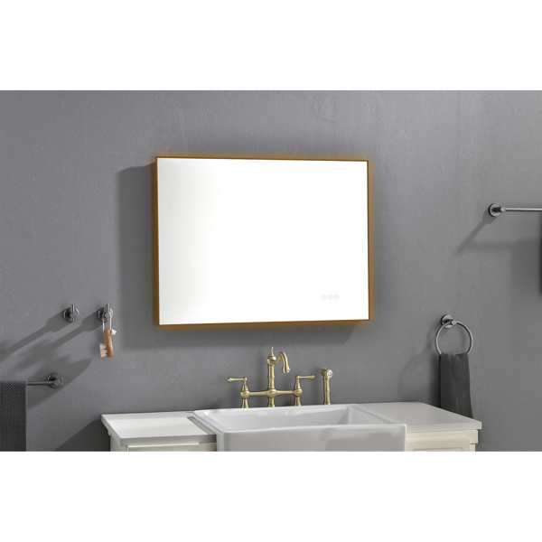 32x24 Inch LED Backlit Bathroom Mirror with Metal Frame, Wall Mounted Vanity Mirror with Smart Touch Button, Anti-Fog, Memory Function, 3 Colors, Stepless Dimmable Makeup Mirror(Horizontal/Vertical)