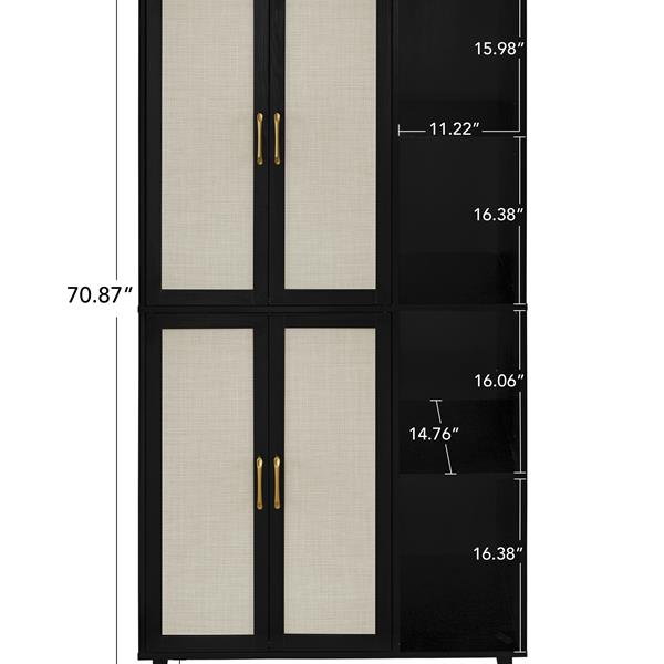 4 Door Cabinet with 4 Shelves with 4 Adjustable Inner Shelves, Storage Cabinet