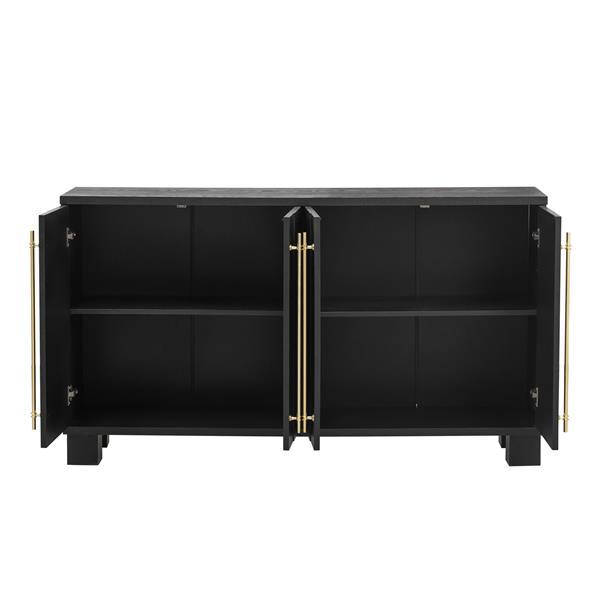 Wood Traditional Style Sideboard with Adjustable Shelves and Gold Handles for Kitchen, Dining Room and Living Room (Black)