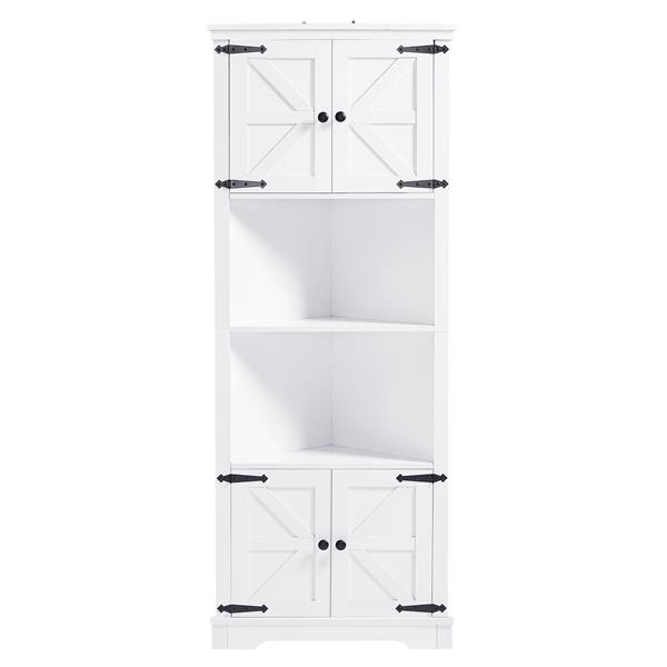 Tall Bathroom Storage Cabinet, Corner Cabinet with Doors and Adjustable Shelf, MDF Board, White