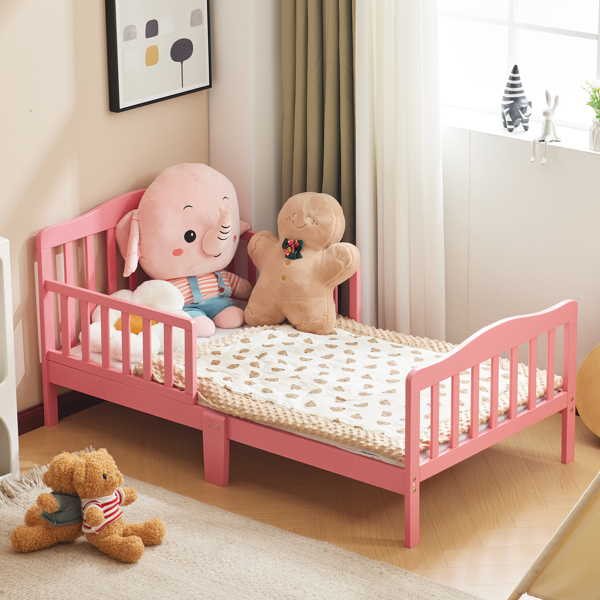 Single Vertical Board with Guardrails on Both Sides, Pink, 135*75*62.5cm, Wooden Bed, Pine, Children's