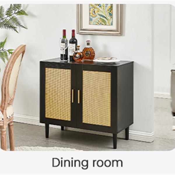 Side panel buffet cabinet with natural rattan door, rattan storage cabinet with adjustable shelves, side panel and buffet with storage space, modern console cabinet in bedroom and living room