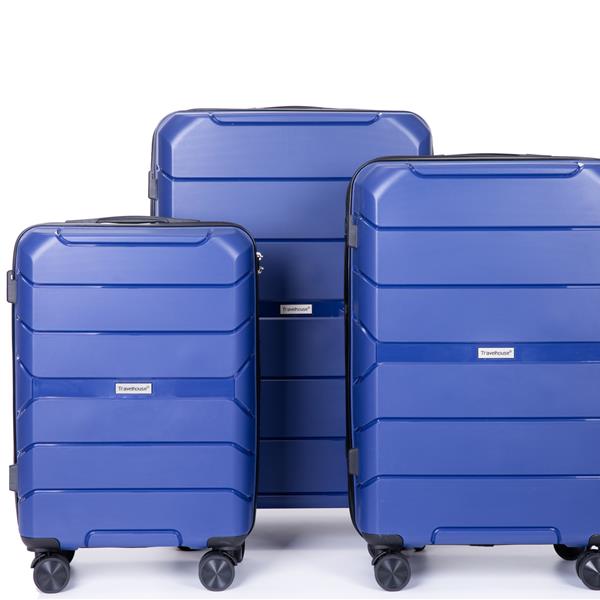 Hardshell Suitcase Spinner Wheels PP Luggage Sets Lightweight Suitcase with TSA Lock,3-Piece Set (20/24/28) ,Navy