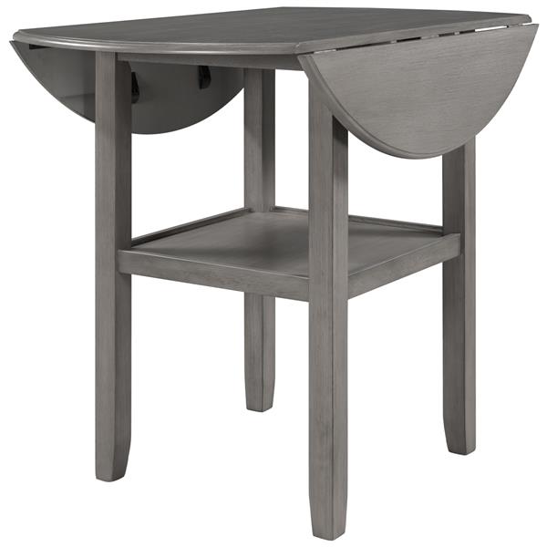 Farmhouse Round Counter Height Kitchen Dining Table with Drop Leaf  and One Shelf for Small Places, Gray