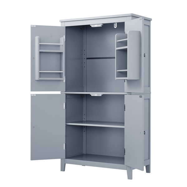 Bathroom Storage Cabinet, Cabinet with Two Doors and Drawers, Adjustable Shelf, MDF Board, Grey  