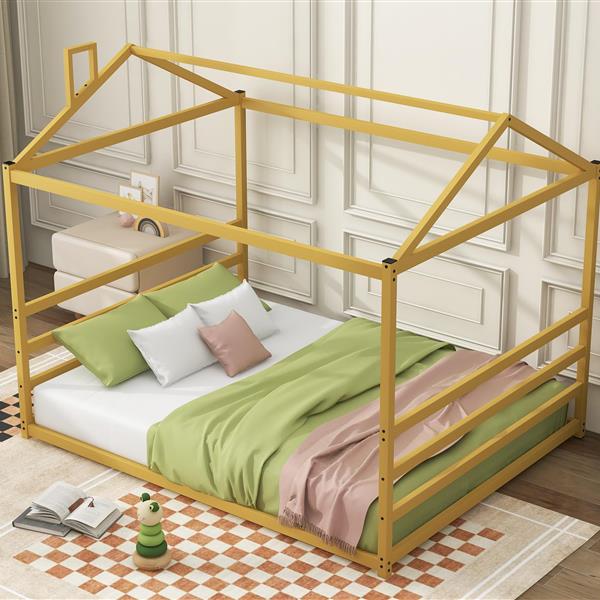 Metal House Shape Platform Bed, ld, Queen