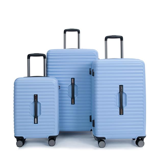 3 Piece Luggage Sets PC+ABS Lightweight Suitcase with Two Hooks, 360° Double Spinner Wheels, TSA Lock, (21/25/29) Light Blue