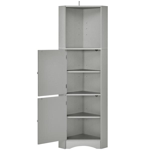 Tall Bathroom Corner Cabinet, Freestanding Storage Cabinet with Doors and Adjustable Shelves, MDF Board, Gray