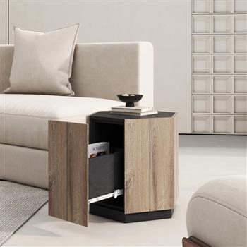 Rural Style Garden Retro with Drawer Living Room Corner Table Bedroom  Bedside Table , Textured Black + Warm Oak