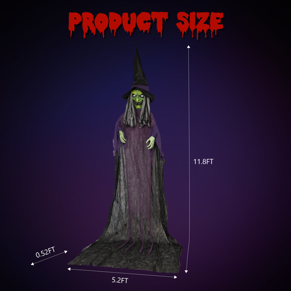  11.8ft Life Size Hanging Witch Talking Halloween Hanging Decoration