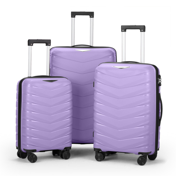 FCH V-shaped stripes 3-in-1 PP trolley case 20in 24in 28in PP iron trolley fashionable color - taro purple (grain pattern)