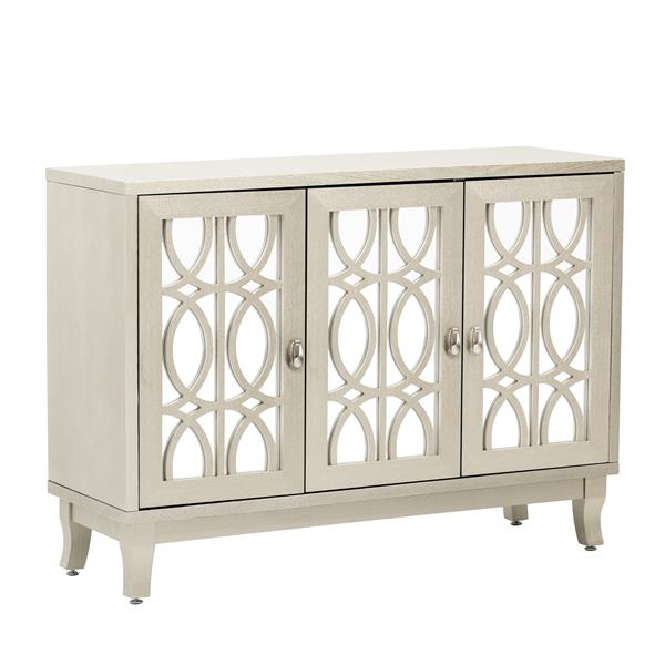 Sideboard with Glass Doors, 3 Door Mirrored Buffet Cabinet with Silver Handle for Living Room, Hallway, Dining Room (Champagne ld)