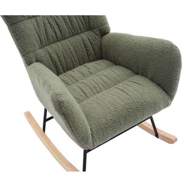 Nursery Rocking Chair, Teddy Upholstered Glider Rocker, Rocking Chair with High Backrest, Comfy Rocking Armchair for Living Room, Bedroom, Offices, GREEN