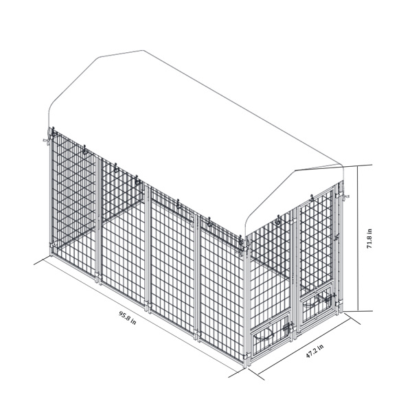 Outdoor Dog Kennel 8' x 6' x 4' with Waterproof Canopy Roof Heavy Duty Metal Dog Cage with Rotating Feeding Door