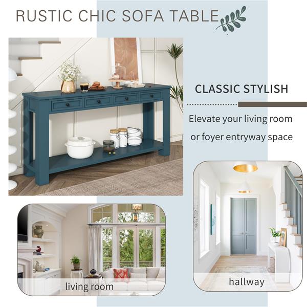 Console Table/Sofa Table with Storage Drawers and Bottom Shelf for Entryway Hallway(Dark Blue)