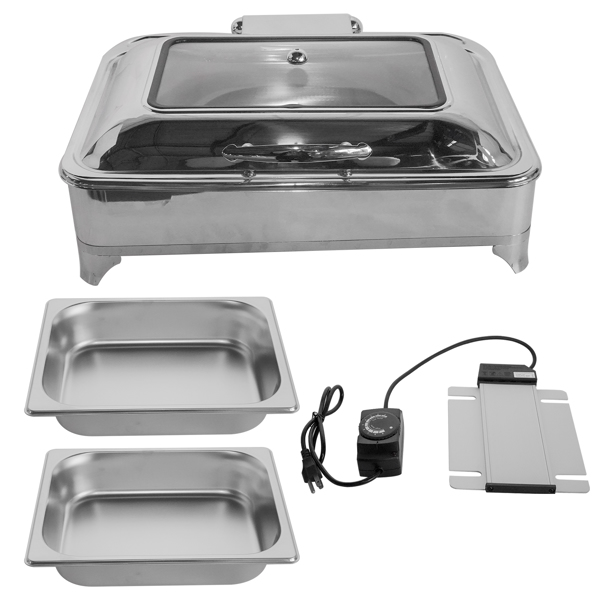 Electric Chafing Dish 9L/9.5QT 400W 110V Food Warmer Buffet Electric Chafing Dish with Glass Lid for Catering