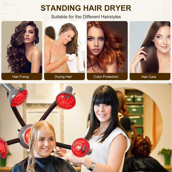 Professional Hair Steamer for Hair Dyeing, 5 Infrared Lamps with Rolling Wheels for Nature Hair, Hair Drying Hoods with Flexible Arms, Professional Hair Perm Color Accelerator Processor