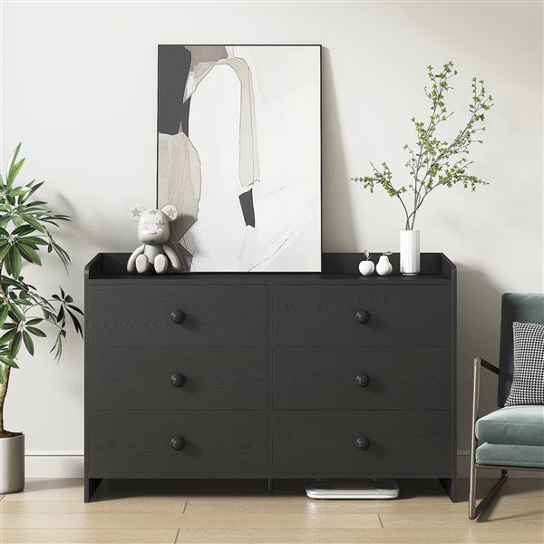 Chest of Drawers black Dresser , 6 Drawer Chest with Wide Storage, Modern Contemporary 6-Drawer Cabinet,  Dresser for Bedroom Living Room Hallway