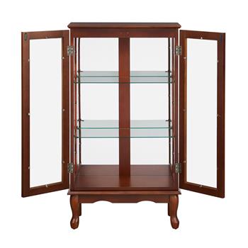 Curio Cabinet Lighted Curio Diapaly Cabinet with Adjustable Shelves and Mirrored Back Panel, Tempered Glass Doors (Walnut, 3 Tier), (E26 light bulb not included)