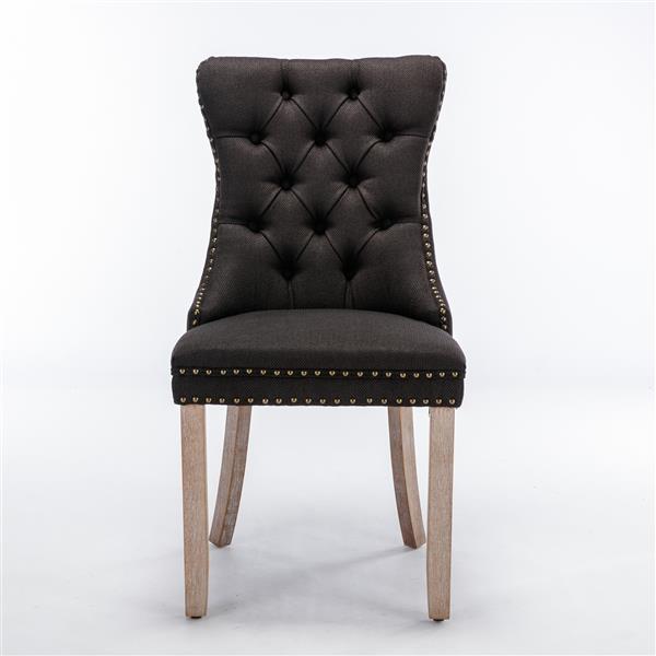 Modern, High-end Tufted Solid Wood Contemporary Flax Upholstered Linen Dining Chair with Wood Legs Nailhead Trim 2-Pcs Set,Black Linen, SW6801BK