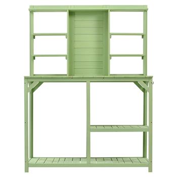 64.6\\" Large Outdoor Potting Bench, Garden Potting Table, Wood Workstation with 6-Tier Shelves, Large Tabletop and Side Hook for Mudroom, Backyard,Green