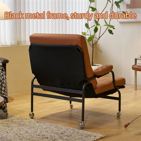 Bonded Leather Armchair, Modern Chair High Back, Living Room Chairs with Metal Legs and Soft Padded, Sofa Chairs for Home Office,Bedroom,Dining Room (Brown-1pc)