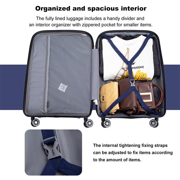 Hardshell Suitcase Spinner Wheels PP Luggage Sets Lightweight Durable Suitcase with TSA Lock,3-Piece Set (20/24/28) ,Navy