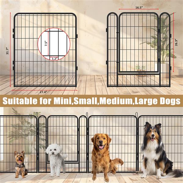 12 Panels Heavy Duty Metal Playpen with door,31.7"H Dog Fence Pet Exercise Pen for Outdoor