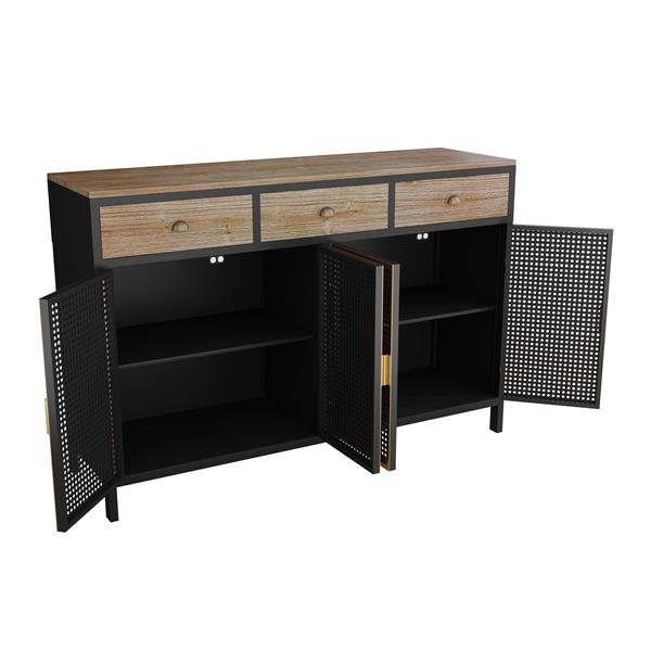 48" Wide  4 Doors Modern Sideboard with 3 Top Drawers,  Sideboard Storage Cabinet Entryway Floor Cabinet for Living Room Office Bedroom