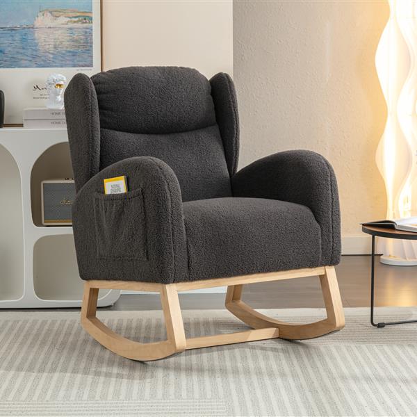 Fabric Rocking Chair With Packet Wood Legs,Dark Gray